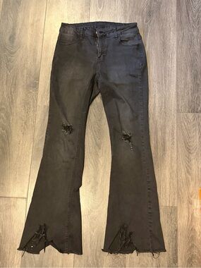 Black Distressed Grunge Y2K Streetwear Boyfriend Flare Jeans